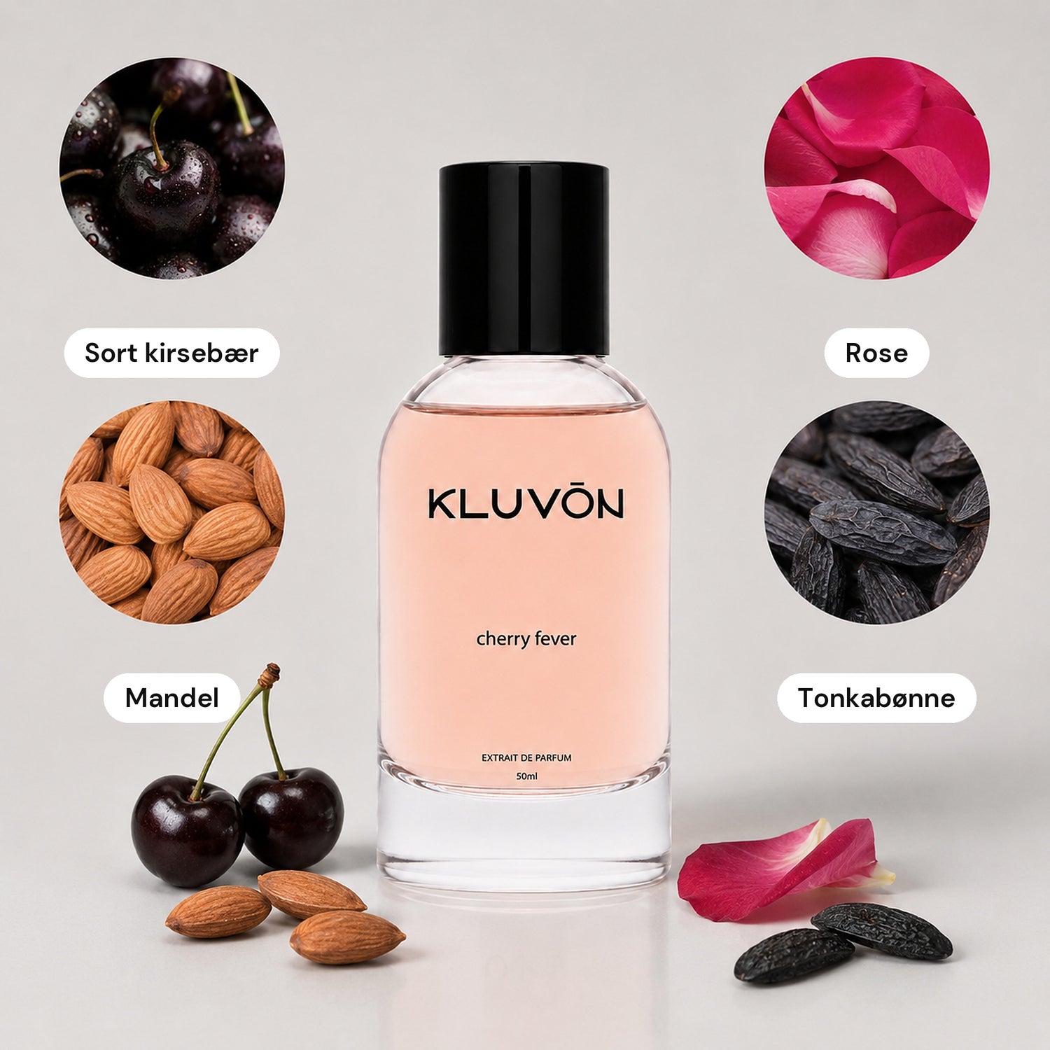 kluvon cherry fever duftnoter sort kirsebaer mandel rose tonkaboenne