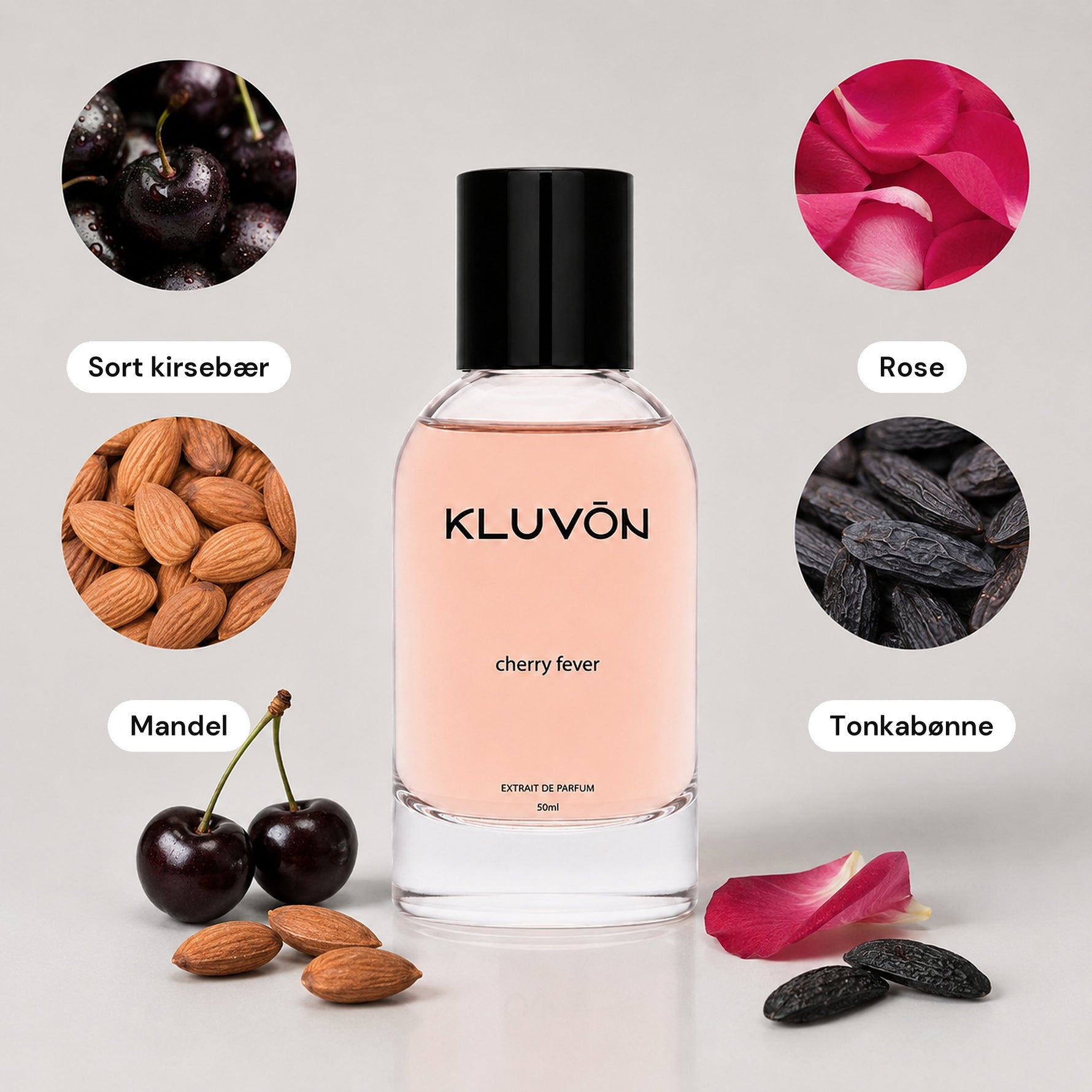 kluvon cherry fever duftnoter sort kirsebaer mandel rose tonkaboenne